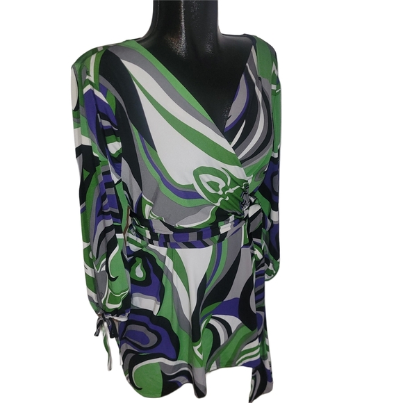 American Eagle Colorful Abstract Wrap Long Sleeve Top 4X - Picture 3 of 6